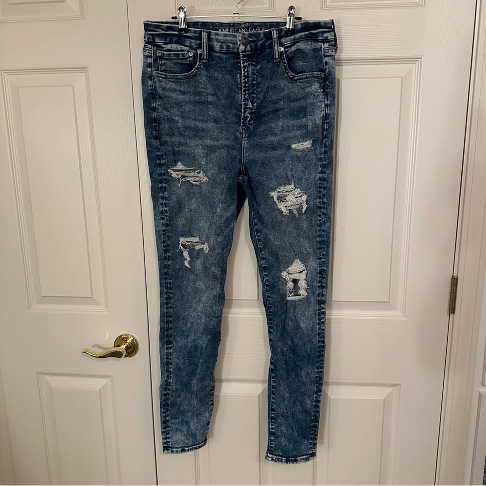American Eagle Distressed Acid Wash Super Hi-Rise Jegging Jeans